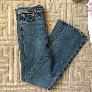 mid rise, wide leg jeans